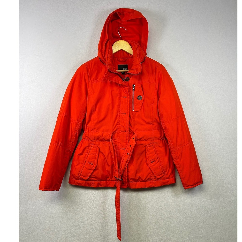 a.n.a Utility Jacket Womens PM‎ Orange Red Excellent Hooded Belted Anorak Coat